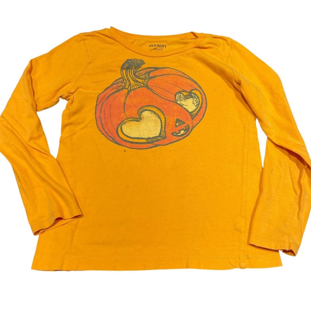 Old Navy Shirt Girls‎ Orange Pumpkin Jackolantern Heart Halloween Long Sleeve Sm